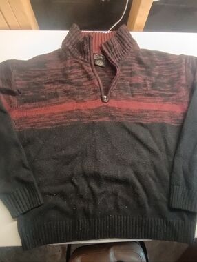Park Slope New York Men’s Black and Burgundy Zip-Neck Sweater